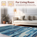 Ultra Soft Area Rug, Non Slip, Stain Resistant, Washable Area Rugs for Living Room, Bedroom, Earthy Toned Modern Geometric Motif(Blue)