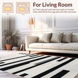 Ultra Soft Area Rug, Non Slip, Stain Resistant, Washable Area Rugs for Living Room, Bedroom, Sophisticated Dual Color Linear Design Smooth Surface Patio Accent Piece(Black)