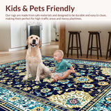 Ultra Soft Area Rug, Non Slip, Stain Resistant, Washable Area Rugs for Living Room, Bedroom, Vibrant Rustic Center Medallion(Blue)