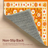 Ultra Soft Area Rug, Non Slip, Stain Resistant, Washable Area Rugs for Living Room, Bedroom, Cheerful Modern Botanical Design(Orange)