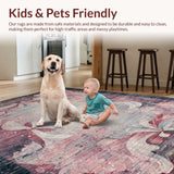 Ultra Soft Area Rug, Non Slip, Stain Resistant, Washable Area Rugs for Living Room, Bedroom, Coquette Ribbon Knot Pattern Rug with Whimsical Bow Motif and Curved Detailing(Pink)