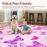 Ultra Soft Area Rug, Non Slip, Stain Resistant, Washable Area Rugs for Living Room, Bedroom, Delicate Purple Garden Atmosphere(Pink)