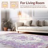 Ultra Soft Area Rug, Non Slip, Stain Resistant, Washable Area Rugs for Living Room, Bedroom, Chic Pastel Geometric Design(Purple)