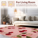 Ultra Soft Area Rug, Non Slip, Stain Resistant, Washable Area Rugs for Living Room, Bedroom, Blush Bow Tie and Cherry Cluster Washable Runner Mat(Pink)