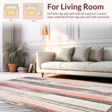 Ultra Soft Area Rug, Non Slip, Stain Resistant, Washable Area Rugs for Living Room, Bedroom, Chic Distressed Striped Area Abstract Print Runner(Pink)
