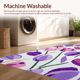 Ultra Soft Area Rug, Non Slip, Stain Resistant, Washable Area Rugs for Living Room, Bedroom, Fresh Blooming Tulip Arrangement Style(Purple)