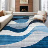 Ultra Soft Area Rug, Non Slip, Stain Resistant, Washable Area Rugs for Living Room, Bedroom, Dynamic Modern Artful Geometric Fusion(Blue)