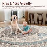Ultra Soft Area Rug, Non Slip, Stain Resistant, Washable Area Rugs for Living Room, Bedroom, Damask Grey and Teal Office Stain-Resistant Carpet(Beige)