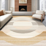 Ultra Soft Area Rug, Non Slip, Stain Resistant, Washable Area Rugs for Living Room, Bedroom, Braided Round Area with Minimalist Concentric Rings and Warm Tones(Beige)
