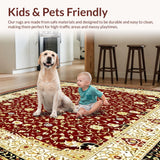 Ultra Soft Area Rug, Non Slip, Stain Resistant, Washable Area Rugs for Living Room, Bedroom, Plush Area with Floral Motifs(Red)