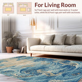 Ultra Soft Area Rug, Non Slip, Stain Resistant, Washable Area Rugs for Living Room, Bedroom, Coastal Seahorse Themed Plush Accent Carpet with Soft Textured Waves Design(Blue)