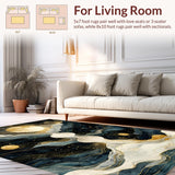Ultra Soft Area Rug, Non Slip, Stain Resistant, Washable Area Rugs for Living Room, Bedroom, Liquid Celestial Waves Rug Abstract Sun Moon Phases with Flowing Star Trails(Blue)