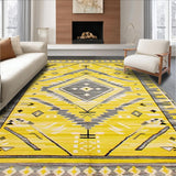 Ultra Soft Area Rug, Non Slip, Stain Resistant, Washable Area Rugs for Living Room, Bedroom, Tribal Yellow Diamond Motif(Yellow)