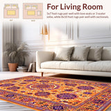 Ultra Soft Area Rug, Non Slip, Stain Resistant, Washable Area Rugs for Living Room, Bedroom, Elegant Multicolor Ethnic Motif(Orange)