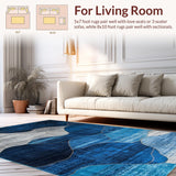 Ultra Soft Area Rug, Non Slip, Stain Resistant, Washable Area Rugs for Living Room, Bedroom, Art Deco Inspired Blue Geometry(Blue)