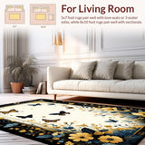 Ultra Soft Area Rug, Non Slip, Stain Resistant, Washable Area Rugs for Living Room, Bedroom, Rustic Earthy Bug Decor(Gold)