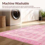 Ultra Soft Area Rug, Non Slip, Stain Resistant, Washable Area Rugs for Living Room, Bedroom, Sophisticated Light Pink Linear Art(Pink)