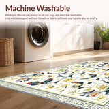 Ultra Soft Area Rug, Non Slip, Stain Resistant, Washable Area Rugs for Living Room, Bedroom, Chic Poultry Parade Area Modern Folk Art Rooster & Floral Design(White)