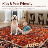 Ultra Soft Area Rug, Non Slip, Stain Resistant, Washable Area Rugs for Living Room, Bedroom, Rustic Traditional Floral Arrangement(Red)