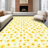 Ultra Soft Area Rug, Non Slip, Stain Resistant, Washable Area Rugs for Living Room, Bedroom, Playful White Yellow Flower Motif(Beige)