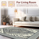 Ultra Soft Area Rug, Non Slip, Stain Resistant, Washable Area Rugs for Living Room, Bedroom, Rustic Monochrome Ogee Design(Gray)