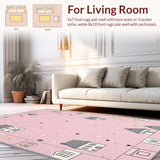 Ultra Soft Area Rug, Non Slip, Stain Resistant, Washable Area Rugs for Living Room, Bedroom, Bright Cheerful Interactive Design(Pink)
