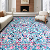 Ultra Soft Area Rug, Non Slip, Stain Resistant, Washable Area Rugs for Living Room, Bedroom, Vibrant Pastel Floral Motif(Blue)