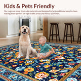 Ultra Soft Area Rug, Non Slip, Stain Resistant, Washable Area Rugs for Living Room, Bedroom, Whimsical Ogee Pattern in Blue(Blue)