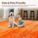 Ultra Soft Area Rug, Non Slip, Stain Resistant, Washable Area Rugs for Living Room, Bedroom, Artful Fluid Design with Vibrancy(Orange)