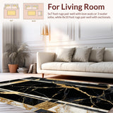 Ultra Soft Area Rug, Non Slip, Stain Resistant, Washable Area Rugs for Living Room, Bedroom, Chic Marbleized Luxe Aesthetic(Black)