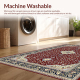 Ultra Soft Area Rug, Non Slip, Stain Resistant, Washable Area Rugs for Living Room, Bedroom, Lush Cozy Cream Tiled Design(Red)