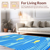 Ultra Soft Area Rug, Non Slip, Stain Resistant, Washable Area Rugs for Living Room, Bedroom, Contemporary Coastal Animal Illustration(Blue)