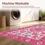 Ultra Soft Area Rug, Non Slip, Stain Resistant, Washable Area Rugs for Living Room, Bedroom, Retro Floral Nursery Carpet for Girls Room(Pink)