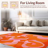 Ultra Soft Area Rug, Non Slip, Stain Resistant, Washable Area Rugs for Living Room, Bedroom, Charming Colorful Fluid Shapes(Orange)