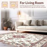 Ultra Soft Area Rug, Non Slip, Stain Resistant, Washable Area Rugs for Living Room, Bedroom, Timeless Oriental Area Classic Beige Floral Medallion(Beige)