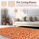 Ultra Soft Area Rug, Non Slip, Stain Resistant, Washable Area Rugs for Living Room, Bedroom, Vibrant Geometric Orange Elegance(Orange)