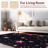 Ultra Soft Area Rug, Non Slip, Stain Resistant, Washable Area Rugs for Living Room, Bedroom, Energetic Rainbow Starry Arrangement(Black)