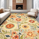 Ultra Soft Area Rug, Non Slip, Stain Resistant, Washable Area Rugs for Living Room, Bedroom, Beige Flower Power Entryway Vibrant Spring Low Pile(Beige)