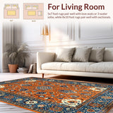 Ultra Soft Area Rug, Non Slip, Stain Resistant, Washable Area Rugs for Living Room, Bedroom, Eclectic Paisley Floral Fusion(Orange)