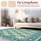 Ultra Soft Area Rug, Non Slip, Stain Resistant, Washable Area Rugs for Living Room, Bedroom, Boho Turquoise Beige Ornate Area(Ivory)