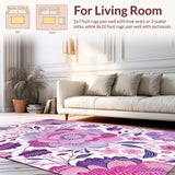 Ultra Soft Area Rug, Non Slip, Stain Resistant, Washable Area Rugs for Living Room, Bedroom, Rustic Multi-Tone Floral Fusion(Purple)