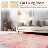 Ultra Soft Area Rug, Non Slip, Stain Resistant, Washable Area Rugs for Living Room, Bedroom, Vintage Chic Tiled Arrangement(Pink)