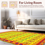 Ultra Soft Area Rug, Non Slip, Stain Resistant, Washable Area Rugs for Living Room, Bedroom, Bright Eclectic Circular Artistry(Yellow)