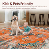 Ultra Soft Area Rug, Non Slip, Stain Resistant, Washable Area Rugs for Living Room, Bedroom, Luxurious Distressed Floral Medallion Touch(Orange)
