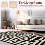 Ultra Soft Area Rug, Non Slip, Stain Resistant, Washable Area Rugs for Living Room, Bedroom, Chic Modern Greek Key Arrangement(Beige)