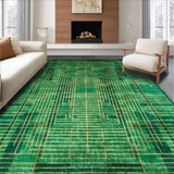 Ultra Soft Area Rug, Non Slip, Stain Resistant, Washable Area Rugs for Living Room, Bedroom, Dynamic Green and Gold Geometric Abstract Area for Modern Spaces(Green)