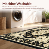 Ultra Soft Area Rug, Non Slip, Stain Resistant, Washable Area Rugs for Living Room, Bedroom, Vintage Inspired Beige and Black Floral Medallion Area(Beige)