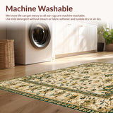 Ultra Soft Area Rug, Non Slip, Stain Resistant, Washable Area Rugs for Living Room, Bedroom, Elegant Beige Area with Intricate Floral Motifs and Green Accents(Beige)
