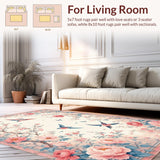 Ultra Soft Area Rug, Non Slip, Stain Resistant, Washable Area Rugs for Living Room, Bedroom, Serene Blossom and Bird Elegance(Beige)