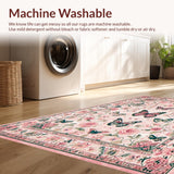 Ultra Soft Area Rug, Non Slip, Stain Resistant, Washable Area Rugs for Living Room, Bedroom, Charming Insect Floral Harmony(Pink)